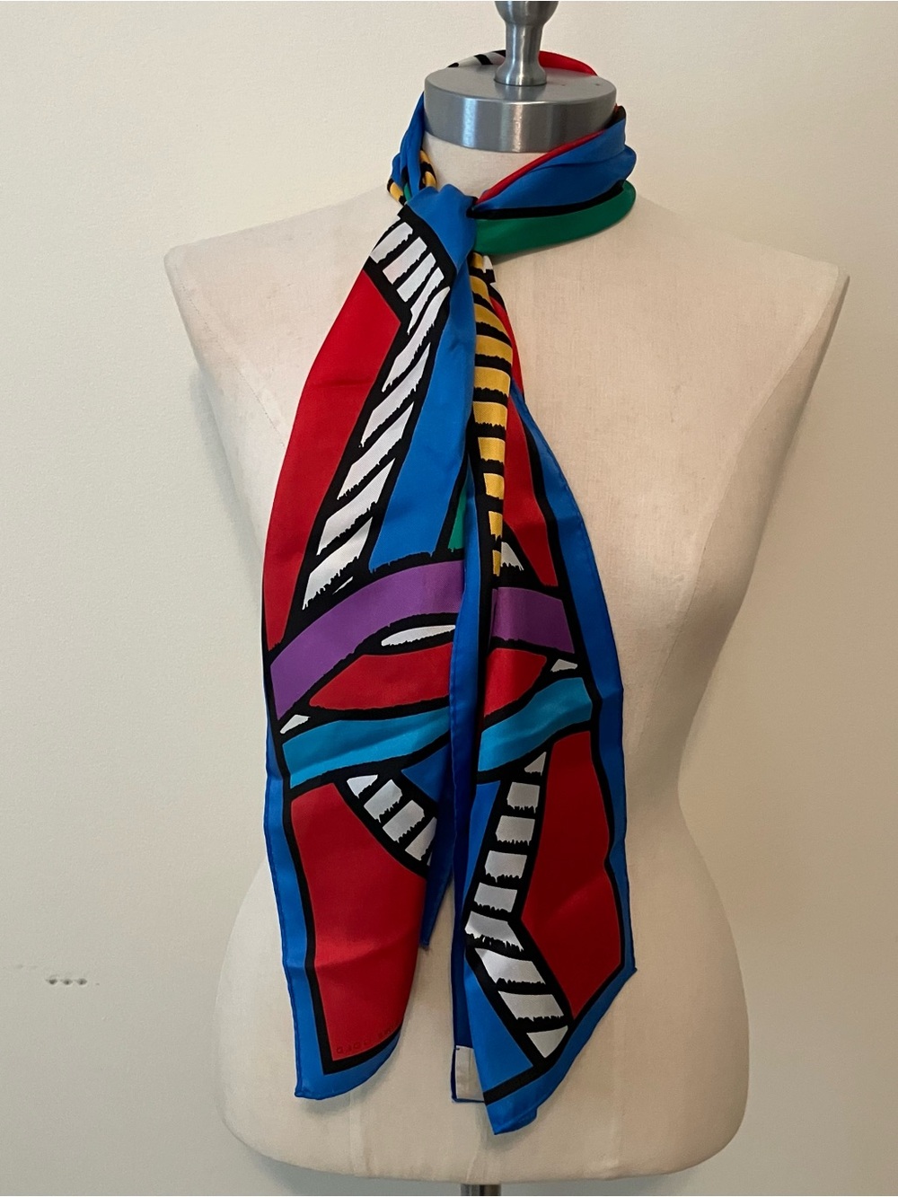 VTG Elaine Gold Geometric Abstract Scarf Rectangle 10 X 50in Bold Colorful